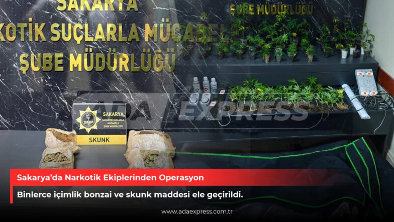 Sakarya narkotik ekiplerinin ele geçirdiği uyuşturucu maddeler ve ekipmanlar.