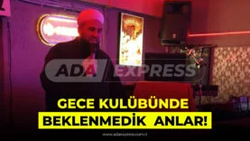 Karasu’da Pavyoncu Hoca sahnede mikrofonla konuşuyor
