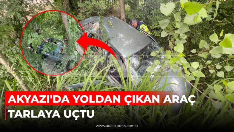 Akyazı Vakıf Mahallesi'nde kontrolden çıkarak tarım arazisine savrulan Renault Clio marka otomobil.