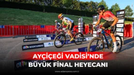 Ayçiçeği Bisiklet Vadisi’nde UEC MTB Eliminatör Avrupa Şampiyonası sırasında yarışan bisikletçiler ve tribünleri dolduran izleyiciler