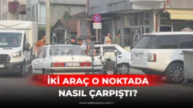 Akyazı Yeni Camii civarında dört yol birleşim noktasında iki aracın çarpıştığı trafik kazası sonrası olay yeri ve trafik ekiplerinin incelemesi