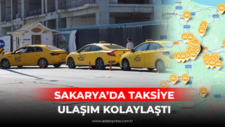 Sakarya Ulaşım Portalı’nda harita üzerinden taksi duraklarının görüntülendiği dijital ekran.